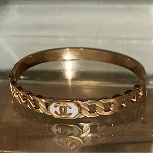 Rose Gold Chain Design Cuff Bracelet with CC Emblem